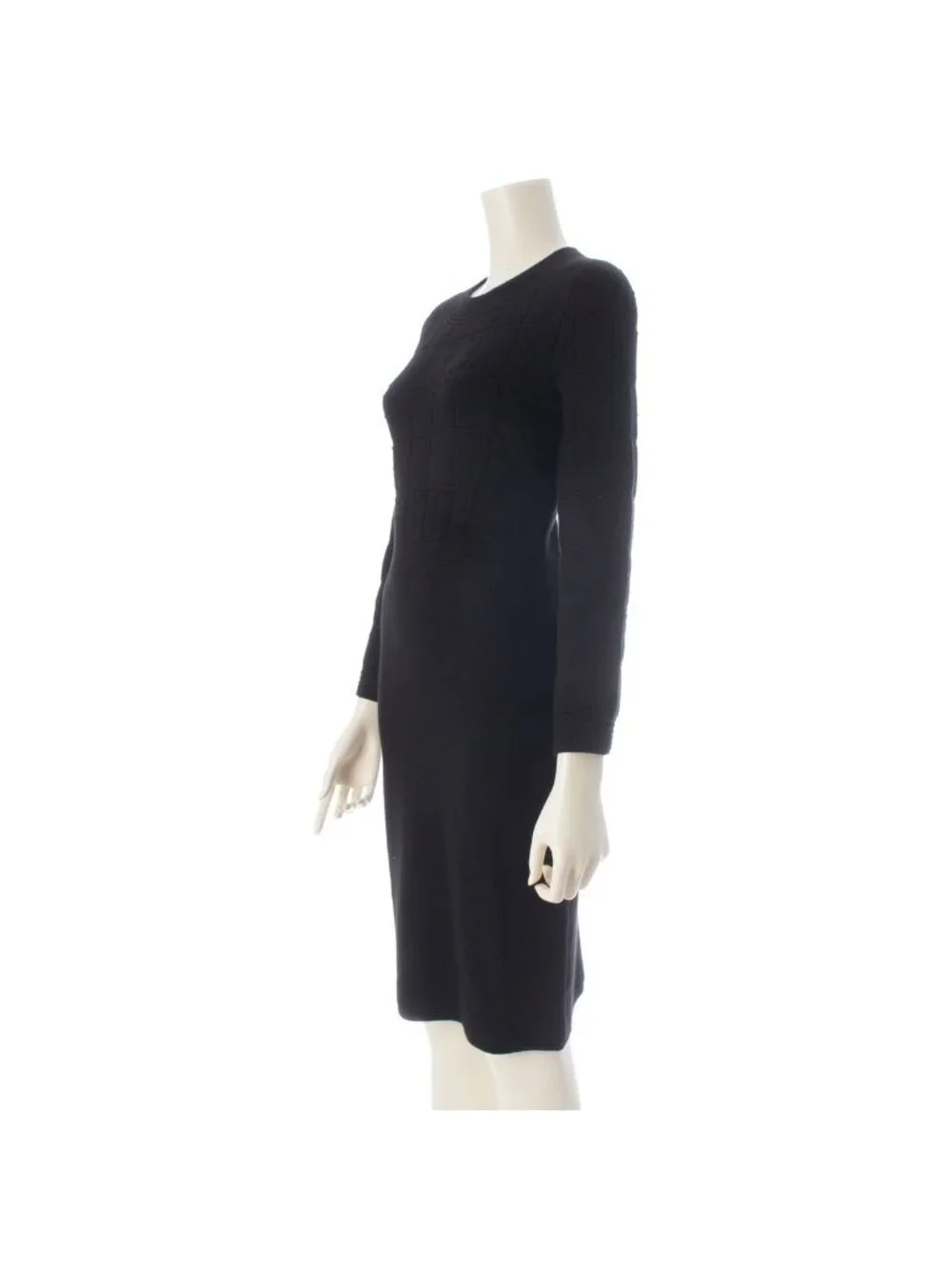 Chanel Viscose Cashmere Armor Design Crew Neck Knit Dress Black 34